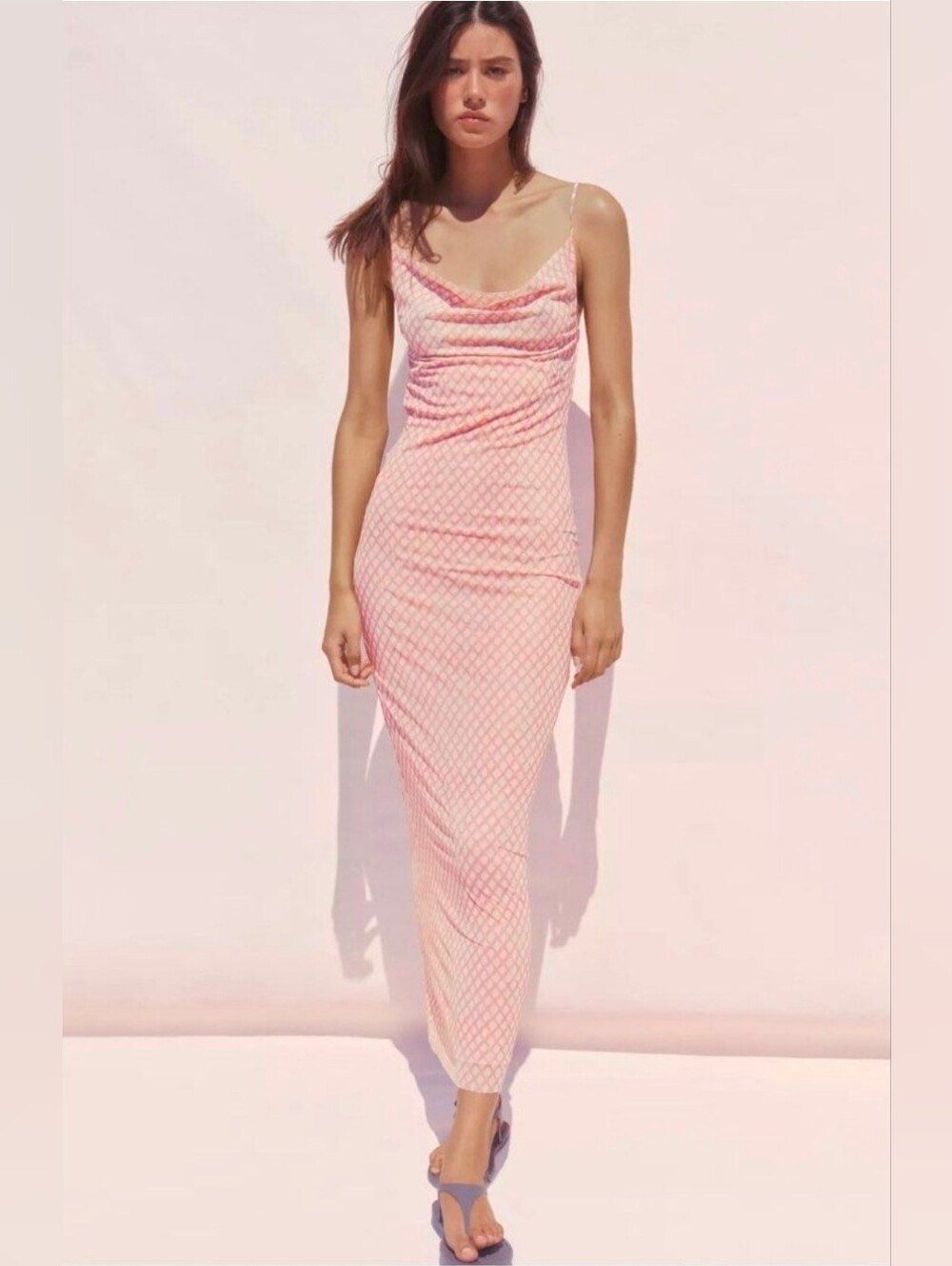 Zara Printed Plaid Pink Tulle Camisole Maxi Dress Large